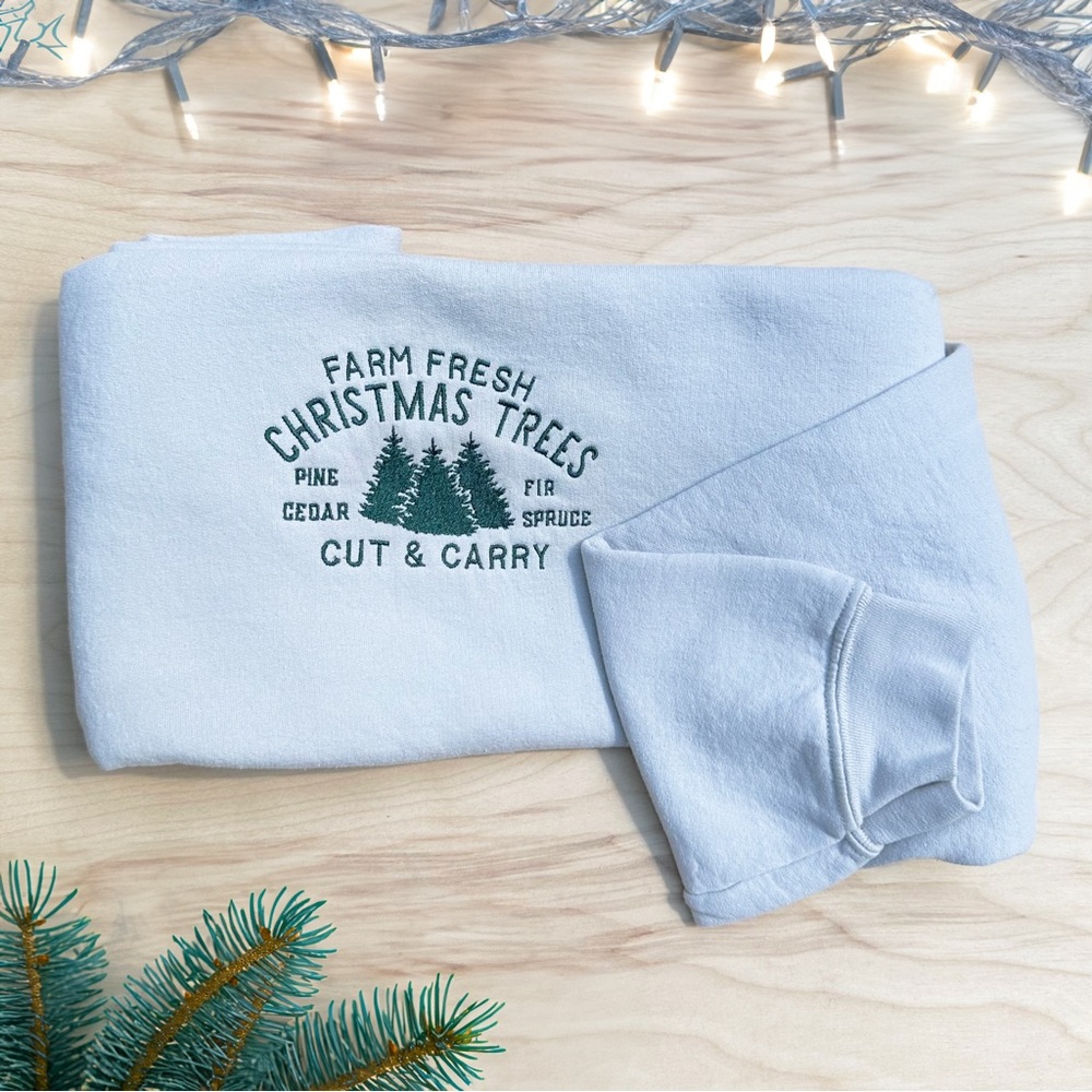 Embroidered Crewneck Sweatshirt Christmas Trees